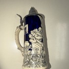 Vintage German Beer Stein Pewter Lid 11    Tall Lidded Mug Collectible  Number 588