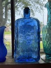 Vintage Blue Decorative Bottle W  Cork  Spain  9    Tall Mcm Retro Art Glass