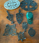 Vtg 9 Lot Cast Iron Trivet Wall Decor Spoon Rest Footed Butterfly Turtle Etc 