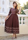 Indian Women Brown Rayon Embroidered Anarkali Flare Kurta Kurti Beautiful Dress