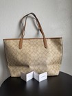 Coach City Tote Light Khaki Signature Canvas Saddle Leather Trim 5696