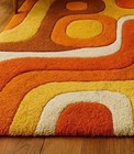 Retro Mid Century Shag Rug 70s Geometric Orange Yellow Plush Carpet