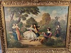 Antique 19th Century Signed European Rococo Revival Oil Painting Court Scene