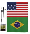 Brazil Us Friendship Garden Flag Set With Stand - Double-sided Yard Banner 13 x1
