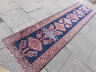 Antique Hand Made Traditional Turkish Oriental Wool Blue Long Runner 327x85cm
