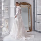 O Neck Wedding Dresses Long Sleeves Lace Applique Sweep Train A Line Bridal Gown