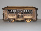 Antique Cast Iron Main Street Trolley Car Still Coin Bank    