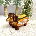 World Market Christmas Dachshund Dog On Bun  Blown Glass Hanging Ornament Nwt