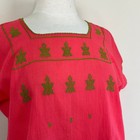 Vtg 70s Mexican Embroidered Cotton Gauze Tunic Blouse Boho Peasant Pink Huipil