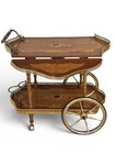 Vntg Italian Marquetry Bar Cart Trolley  Lacquered Wood Two-tiered  Drop Leaf