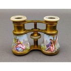Antique French Romantic Scenes Enamel Mother Of Pearl Opera Glasses Binoculars
