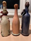 Wine Bottle Glass Vase Upcycled Hand Painted Set Of 3  Beautiful 