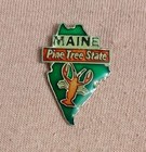 Vintage Maine The Pine Tree State Lobster Travel Souvenir Lapel Pin Map Shape