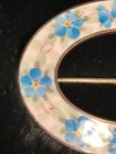 Lovely Antique Victorian Enameled Shawl Pin Forget Me Not Hand Painted