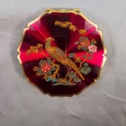 Vintage Stratton England Convertible Red Enamel Bird Floral Compact