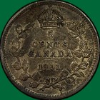 1911 Canada Five Cent Silver King George V Almost Uncirculated Au Coin  50989