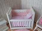 Dollhouse Miniature 5 Piece Nursery baby crib blanket bedspread Comforter Pillow