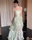 Evening Dress Strapless Mermaid Pleat Dress Elegant Shiny Pleat Prom Party Gown 