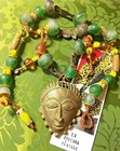Ethnic 1960s Bohemian Long Necklace tribal Mask Pendant handcrafted Trade Beads