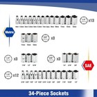 Workpro 39pcs 1 4  3 8  Drive Socket Set 6-8 Point Ratchet Socket Set Metric Sae