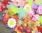 100 Pcs Satin   Organza Ribbon Bows Flower  Lace Patches Bead Appliques Mixed