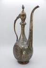 Antique 16   Middle Eastern Arabic Islamic Silvered Copper Ewer Birds Flowers