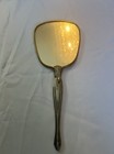 Vintage 1950s Gold Plate With Silver And Gold Fish Scale Handheld Vanity Mirror