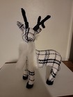 Set Of 2 Black And White Plaid Fabric Deer 15  And 12  Neutral Use All Winter