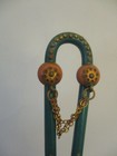 Antique Victorian Vintage Green Celluloid Brass Studs Chain Double Hat Pin 