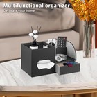 Tissue Box Cover With Storage Tray And Drawer  Square Tissue Box Holder   Black