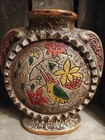 Mid Century Sgraffito Style Earthenware Vase Birds Flowers  Japan