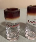 Set Of 3 Cazadores Tequila Shot Glasses Heavy Blown Glass Hombre Red brown Top
