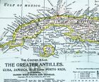 1897 Century Map West Indies Greater Antilles Cuba Jamaica Porto Puerto Rico