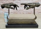 Signed Dali Touching Hand Bronze Sculpture Marble Base Statue Figurine Figure