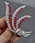 3ct Round Lab Created Red Ruby Vintage Art Deco Brooch Pin 14k White Gold Plated