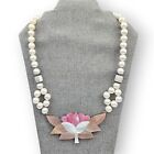 Lee Sands Lotus Necklace Mosaic Abalone Mother Of Pearl Faux Pearl Vtg Hawaii   