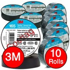 3m Temflex Vinyl Electrical Tape 165 Multi-purpose 3 4  X 60ft Black 10 Roll