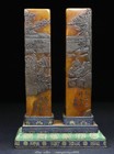 5 8   Chinese Natural Shoushan Stone Carving People Tree Seal Signet Statue Pair