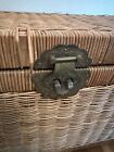 Vintage Chinoiserie Asian Style Wicker Trunk Chest W Etched Brass Hardware - 32 