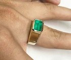 Art Deco 3 20 Ct Green Emerald Vintage Men s Wedding Ring 14k Yellow Gold Fn