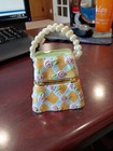 Porcelain Hinged Purse Trinket Box With Faux Pearl Hanndle