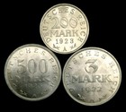 Rare 1920 s Germany Weimar Republic Coin Set 3  200    500 Mark Collectible Set