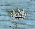 Wonderful Antique Vintage Clear Rhinestone Silver Toned  Crown Brooch Pin 2   