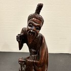 Vintage Hand Carved Wooden Figurine East Asian Fisherman With Fish 12 