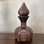 Vtg Leather Covered Liquor Decanter Bottle   Hexagon Base   Italy   11 5      Nice