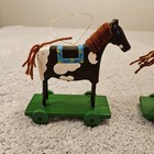 Christmas Mornin    Wooden Horse Pull Toy Ornaments Set Of 2 Hand Painted Vintage