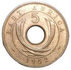 1952 East Africa 5 Cents King George Kenya Uganda Tanzania Vintage Au Coin Km 33