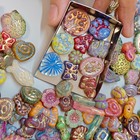 Vintage Style Czech  Glass Beads Handmade Fired Gold Painted Mixed Shapes