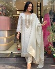 White Color Embroidered 3-piece Suit Set For Women   Stylish Kurta