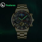 Mens Round Big Face Luminous Watch Stainless Steel Band Quartz Chronograph Watch